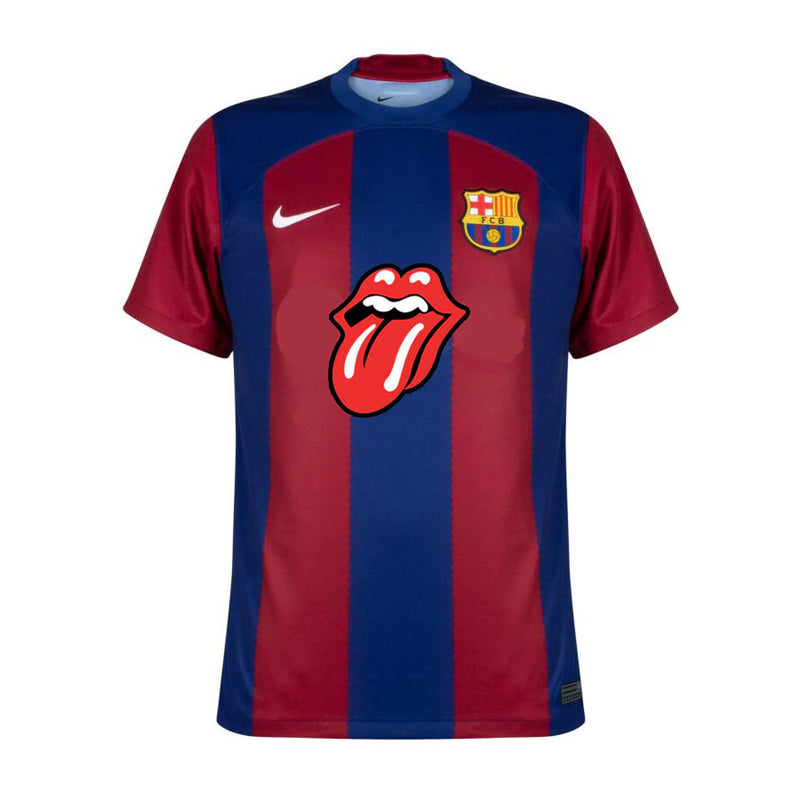 Camisa Barcelona I 23/24 Edição Especial Rolling Stones Vermelha e Azul Masculina