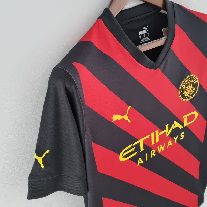 Camisa II Manchester City Preta/Vermelha Away 2022/2023 – Versão